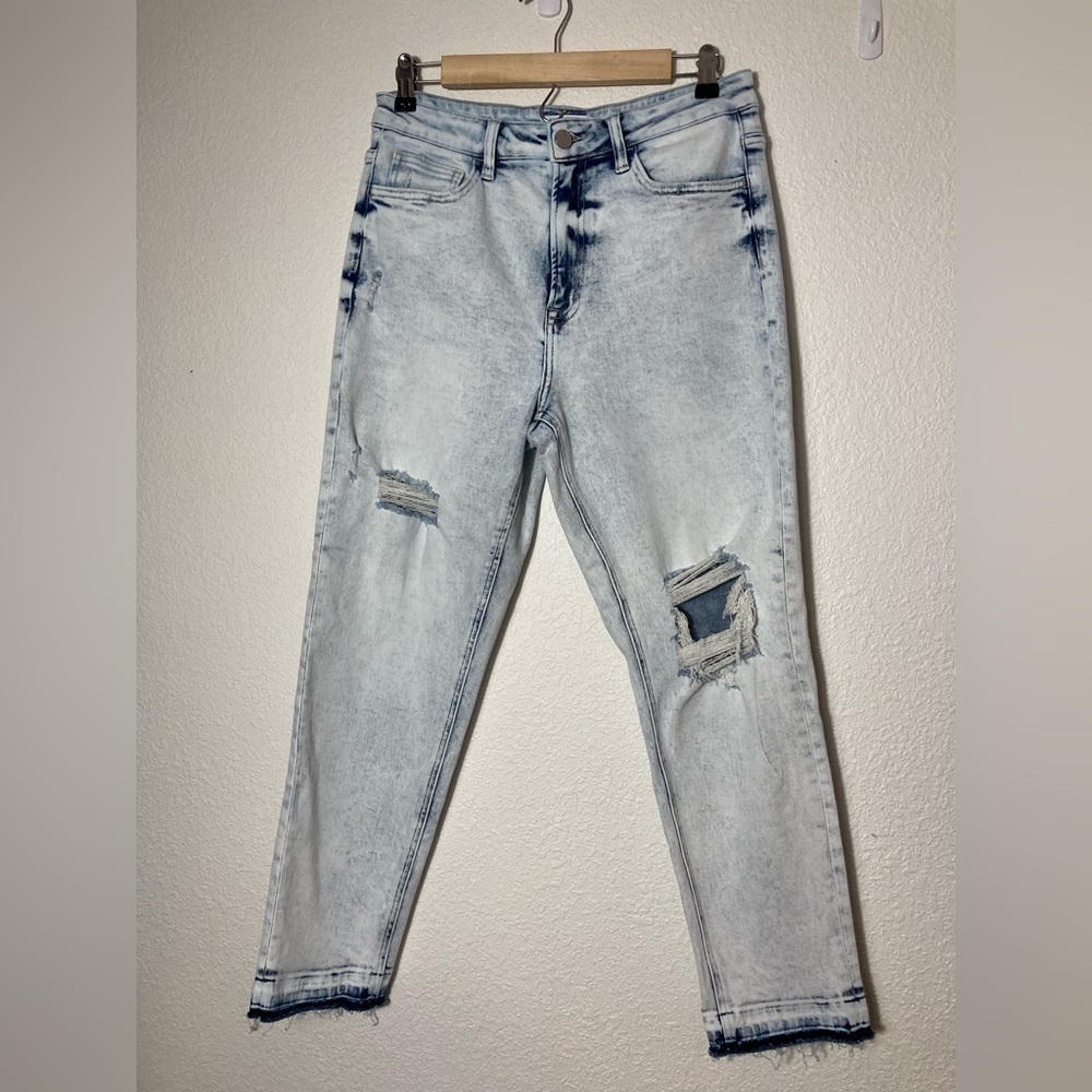 Bayeas Los Angeles acid wash distressed destroyed high rise jeans size 29 frayed